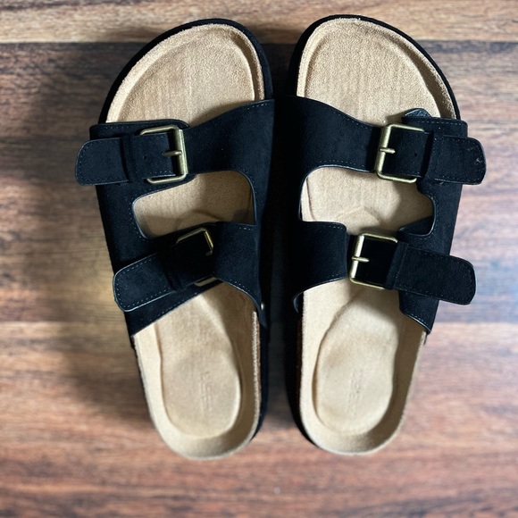 Forever 21 Slip On Black Boho Platform Sandals Size 9 - Picture 1 of 6